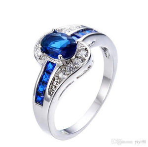 Blue Sapphire Stone Ring - White Gold