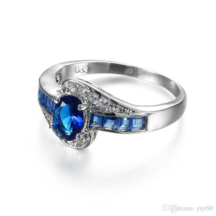 Blue Sapphire Stone Ring - White Gold